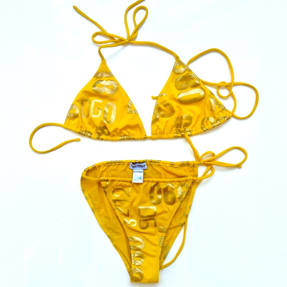 Dolce & Gabbana Bikini Swimsuit in sunny yellow and gold, size L (It 4)